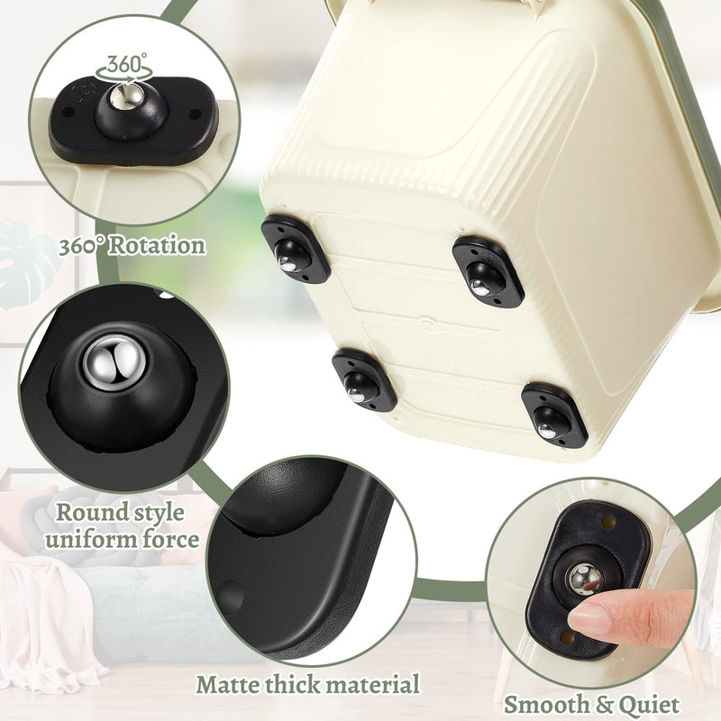 Self Adhesive Caster Wheels Mini Swivel Wheels Stainless Steel Paste Universal Wheel 360 Degree Rotation Sticky Pulley for Bins Bottom Storage Box Furniture Trash Can (16 Pieces,Black) 16 Black