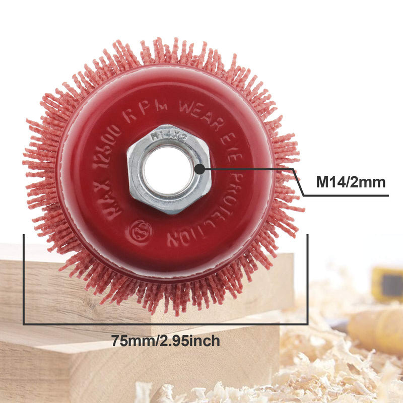Be In Your Mind Nylon Cup Brush Pack of 2 75 mm Nylon Filament Abrasive Wire Cup Brush Steel Internal Thread M14x2 for Removing Rust Metal Polishing Cleaning