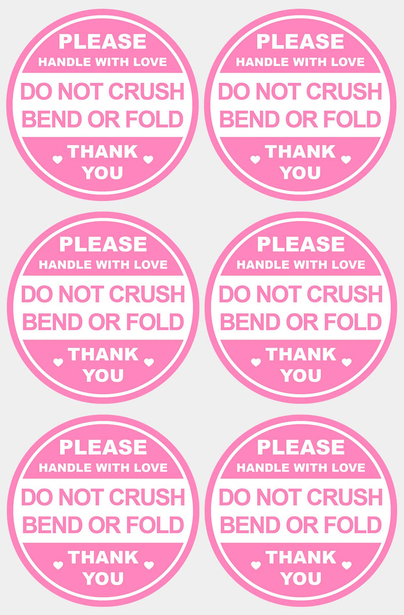 2 inch 300 PCS Pink Round Do Not Crush Bend or Fold Handle with Love Labels Stickers Shipping Mailing Cartons Envelops Adhesive Labels-Poskornwel