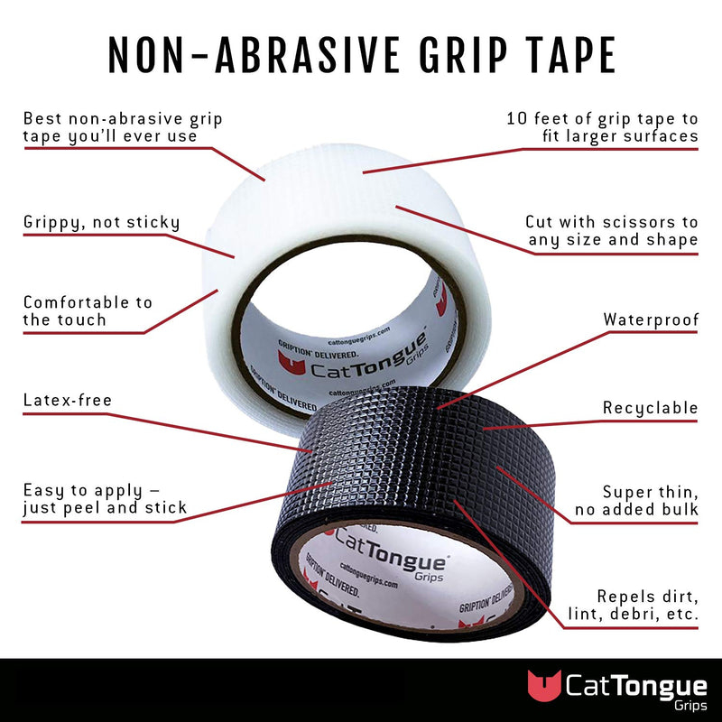 Non-Abrasive Grip Tape by CatTongue Grips – Heavy Duty Waterproof Anti Slip Tape for Indoor & Outdoor Use - Thousands of Grippy Uses: Home Goods, Hardware, Accessible Home and More! (Clear Tape) Clear