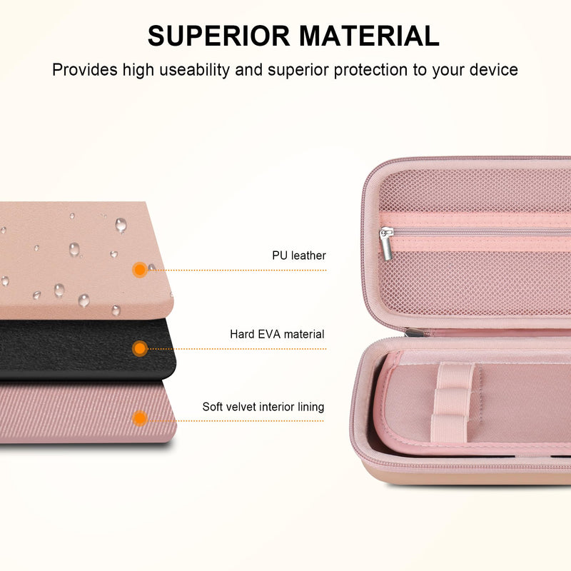 Elonbo Hard Travel Case for Texas Instruments TI-Nspire CX II CAS/CX II/CX CAS Color Graphing Calculator, Extra Zipped Pocket Fits Charging Cable, Charger, Manual, Rose Gold