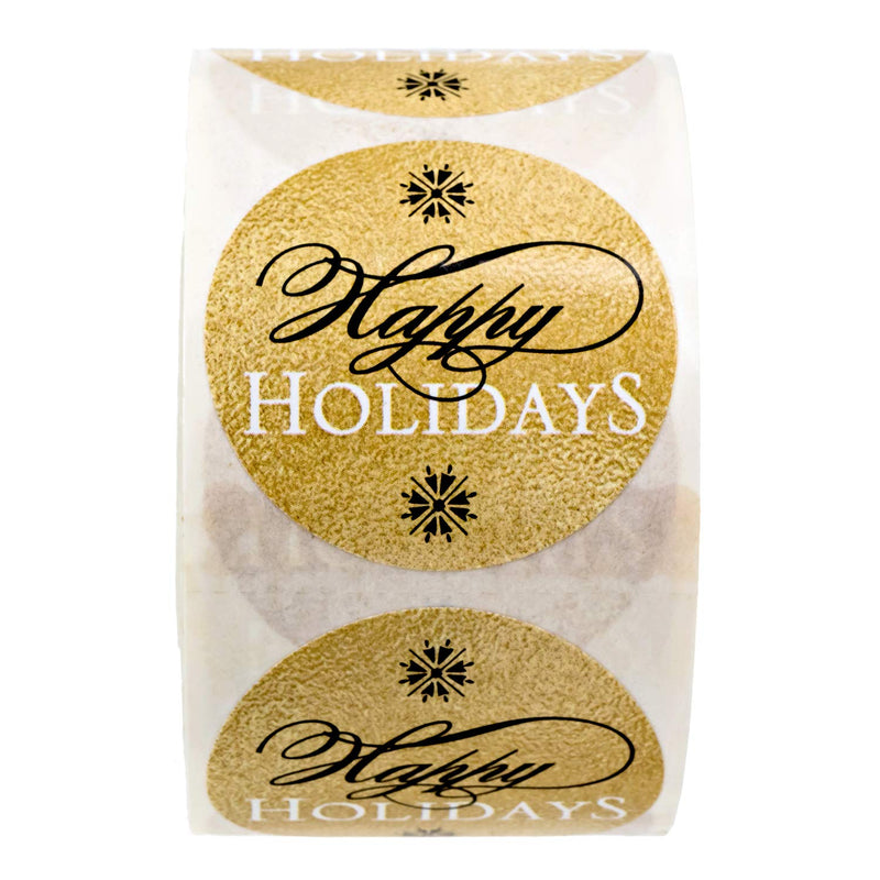 Elegant Faux Gold and Black Happy Holiday Stickers / 500 Faux Foil Christmas Label / Modern 1.5" Holiday Stickers