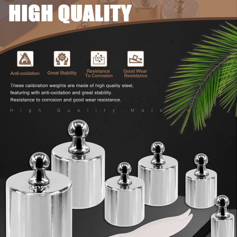 Wokape 7Pcs 5 Sizes 5g 10g 20g 50g 100g Precision Steel Scale Calibration Weight Kit Test Weights Kits with Tweezers for Jewellery Scale and Digital Balance Scale Laboratory 200g Assortment Kit