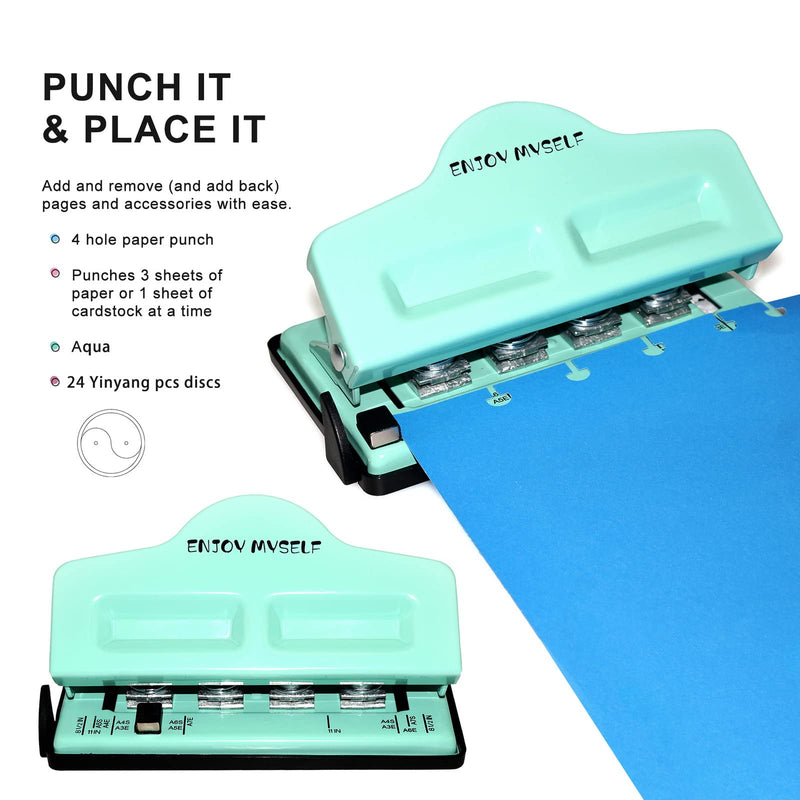 Enjoy Myself Mushroom Hole Punch Arc Disc Bound Planner Binding Puncher 8.5 * 11" Mini 4 Hole Discbound Paper Punch with 24 Binding Rings (Lake Blue) Lake Blue