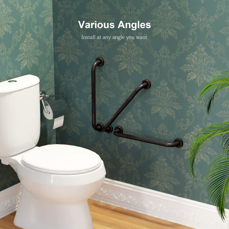 20 Inch Anti Slip Bronze Shower Grab Bar Oil Rubbed Black,ZUEXT Antique Brass Bathroom Grab Bar, Knurled Bathroom Balance Bar,Safety Hand Rail Support,Handicap Elderly Injury Senior Assist Bath Handle Black-20 Inch