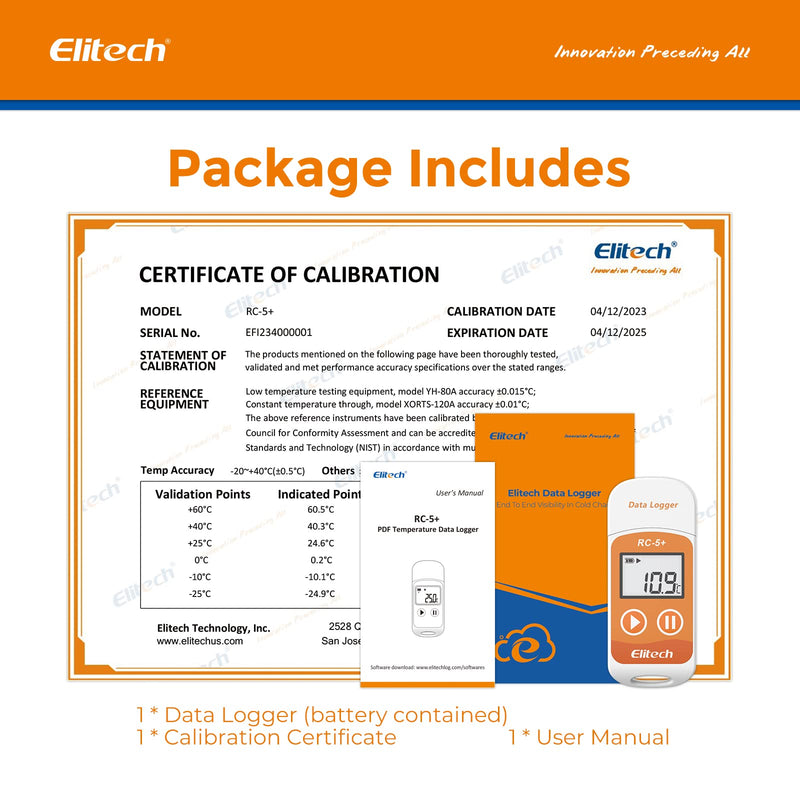 Elitech RC-5+ series PDF USB Temperature Data Logger Reusable Recorder 32000 Points High Accuracy