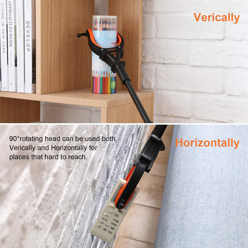 2-Pack Foldable Grabber Reacher Tool with Light, 32 Inch Trash Picker Grabber, Reacher Claw Grabber for Elderly, 90°Rotating Anti-Slip Jaw, Durable Stick, Magnet Hook Orange