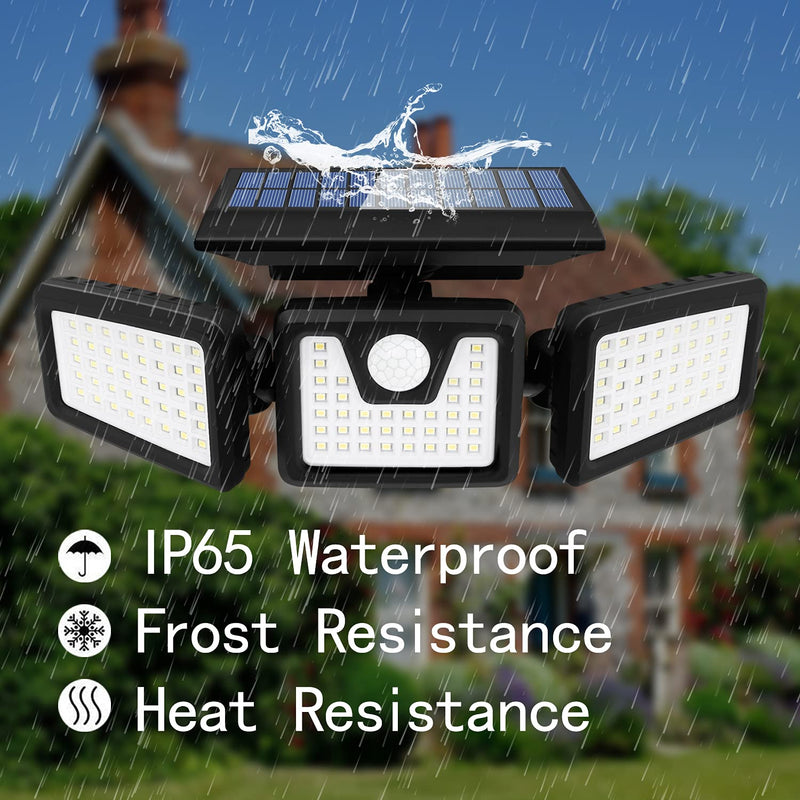 INCX Solar Motion Sensor Lights Outdoor, 3 Heads Security Lights Solar Powered, 118 LED Flood Light Motion Detected Spotlight for Garage Yard Entryways Patio, IP65 Waterproof 1 Pack Black
