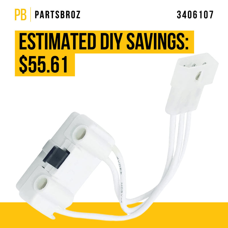 3406107 Door Switch Replacement by PartsBroz - Compatible with Whirlpool Dryers - Replaces WP3406107, AP6008561, 3405100, 3405101, 3406100, 3406101, 3406109