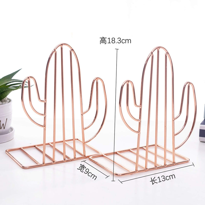 Chris.W 1 Pair Wire Rose Gold Bookends Decorative Metal Book Ends Supports Dividers for Shelves, Unique Cactus Design