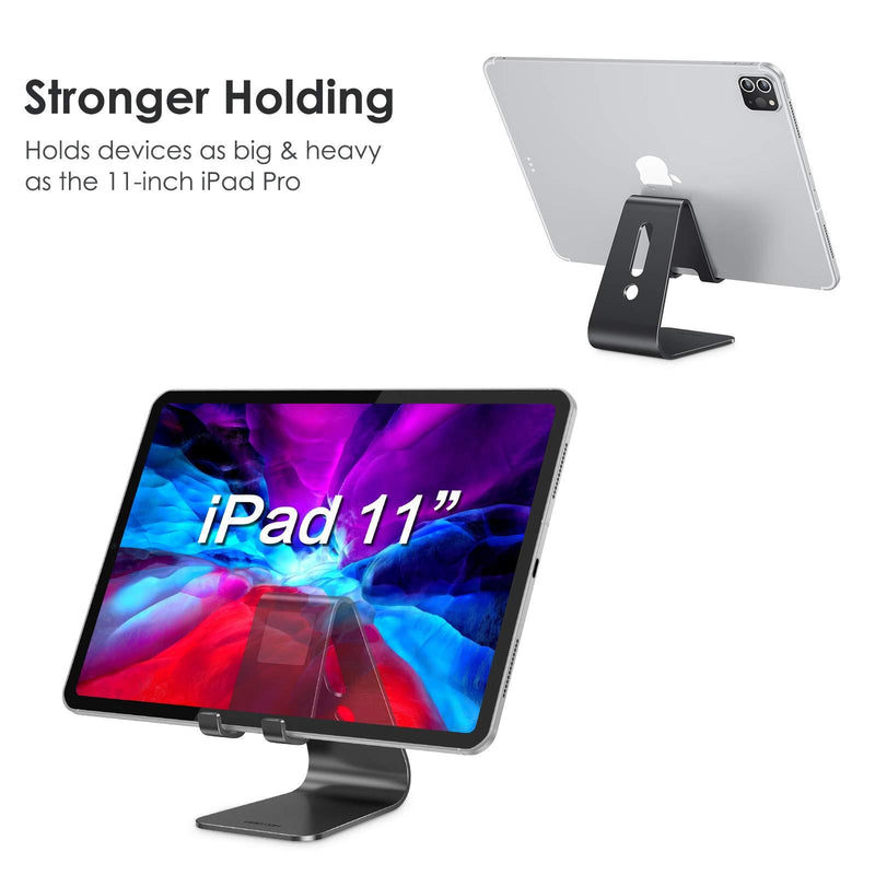 Upgraded Aluminum Cell Phone Stand, OMOTON C1 Durable Cellphone Dock with Protective Pads, Smart Stand Designed for iPhone 11 Pro Max XR XS 8 Plus 7 SE, iPad Mini, Android Phones, Black