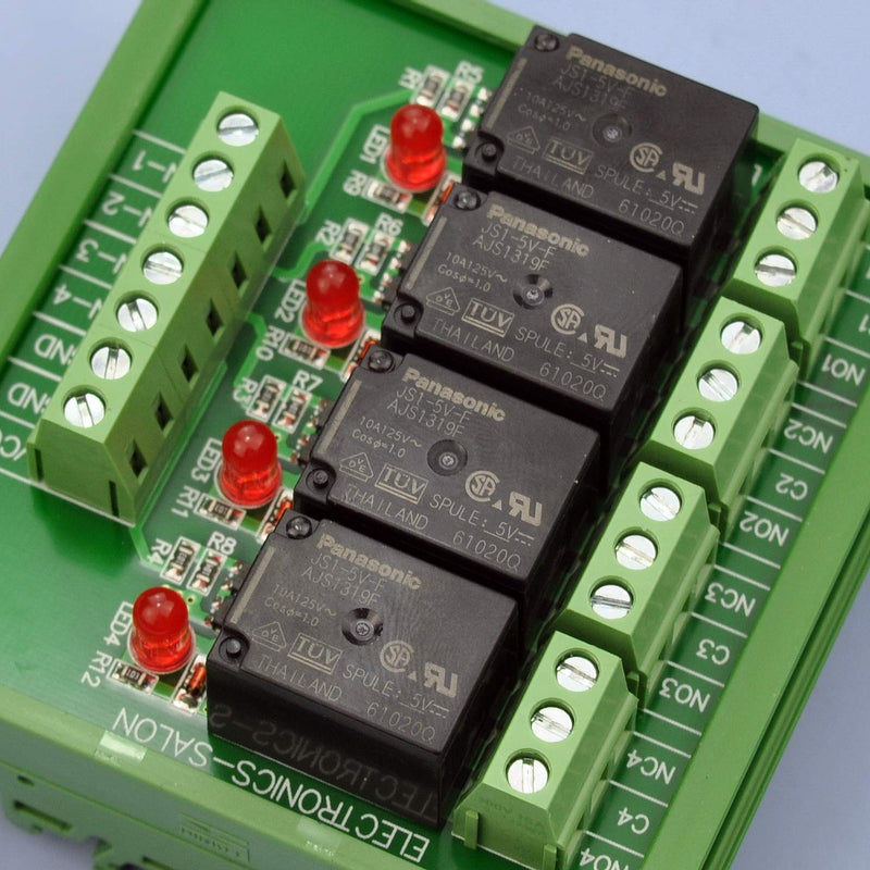 Electronics-Salon DIN Rail Mount 4 SPDT 10Amp Power Relay Interface Module, DC 5V Version.
