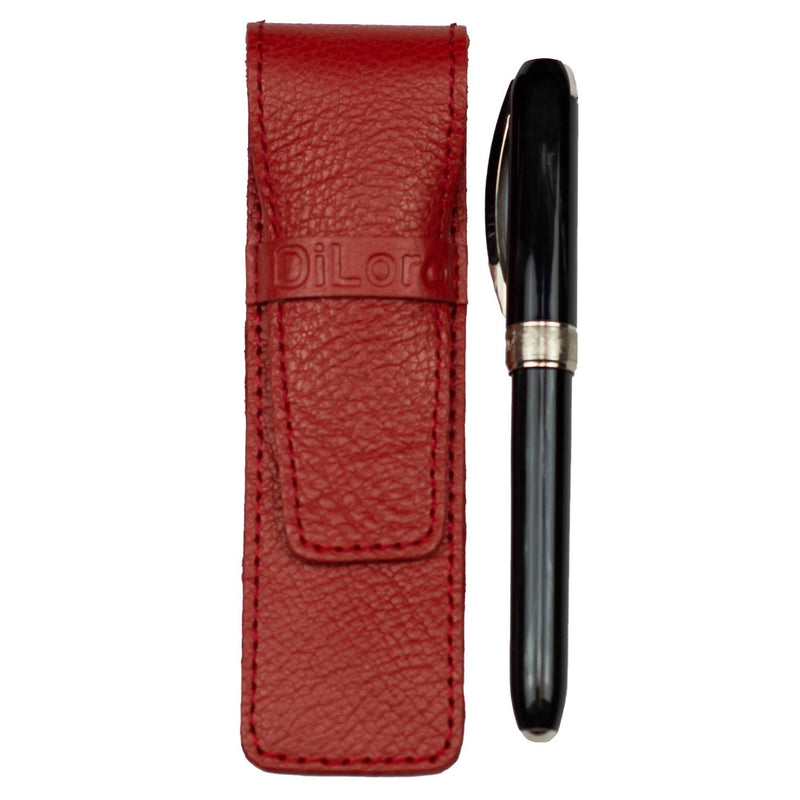 DiLoro Full Grain Genuine Leather Single Pen Case Holder Pencil Pouch (Buffalo Venetian Red) Buffalo Venetian Red