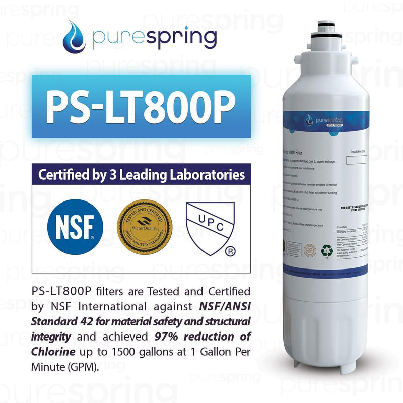 PureSpring NSF 42 Certified Refrigerator Water Filter, Compatible with LG LT800P, LT800PC, ADQ73613401, ADQ73613402, ADQ73613403, Kenmore 9490, 46-9490, 469490 (1 Pack)