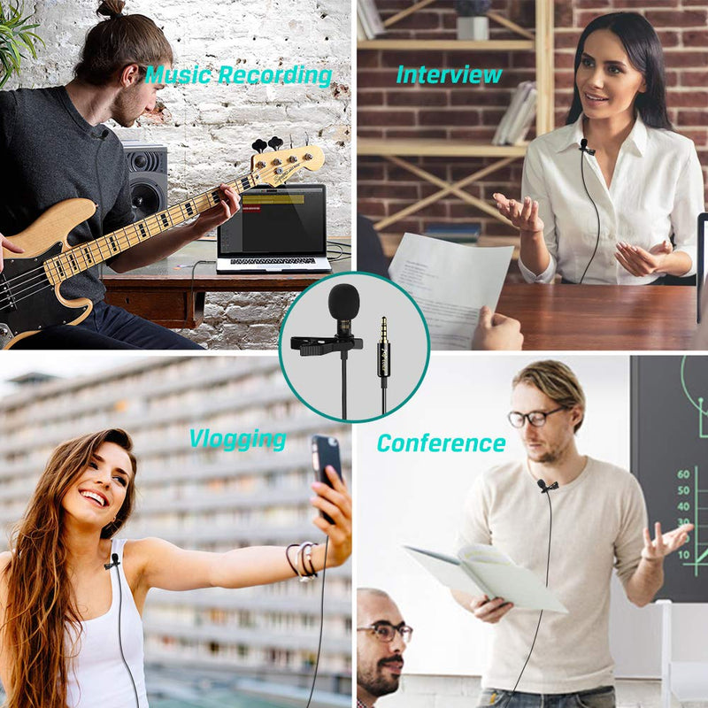 PoP voice Professional Lavalier Lapel Microphone Omnidirectional Condenser Mic for iPhone Android Smartphone,Recording Mic for Youtube,Interview,Video