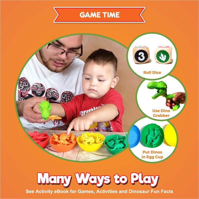 Jumbo Sorting & Counting Dinosaurs Matching Game - Educational Dinosaur Toys for 2 3 4 5 Year Olds with 54 Math Manipulatives, Dino Grabber, Toddler Games Dice, Toy Storage & Kids Activities eBook DINOSAUR SET: 48 Dinos, 6 Cups, 2 Dice, Tote