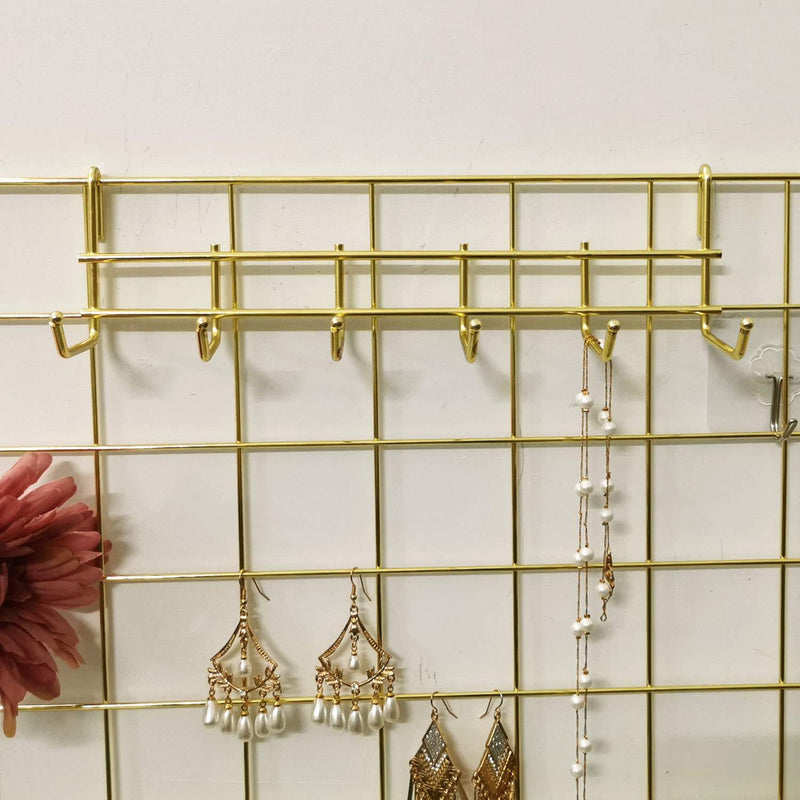 GRIDYMEN Multi-Function Wall Storage and Display Hooks, Decorative Hooks for Wire Wall Grid Panel, 2 in1,Gold Hooks-2 Pcs Gold