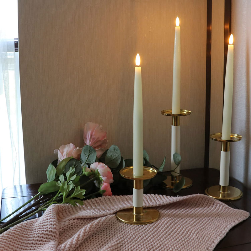 Rhytsing 11.4" Flameless Taper Candles with Timer Function, Battery Operated Dinner Table Long Candlestick Rustic Wax, Warm White LED, 2 Remotes Included - Set of 6 (Ivory) Ivory