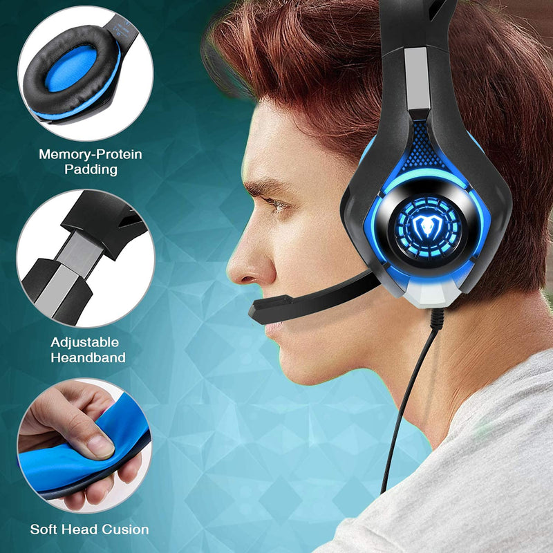 BlueFire Professional 3.5mm PS4 Gaming Headset Headphone with Mic and LED Lights for Playstation 4, PS5, Xbox one,Laptop, Computer (Blue) Blue