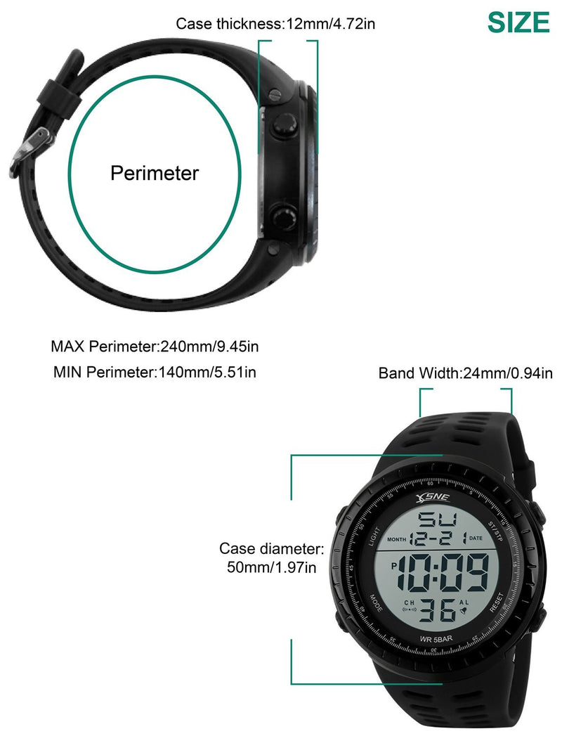 Digital Sports Watch Water Resistant Outdoor Easy Read Military Back Light Black Big Face Men's 1167