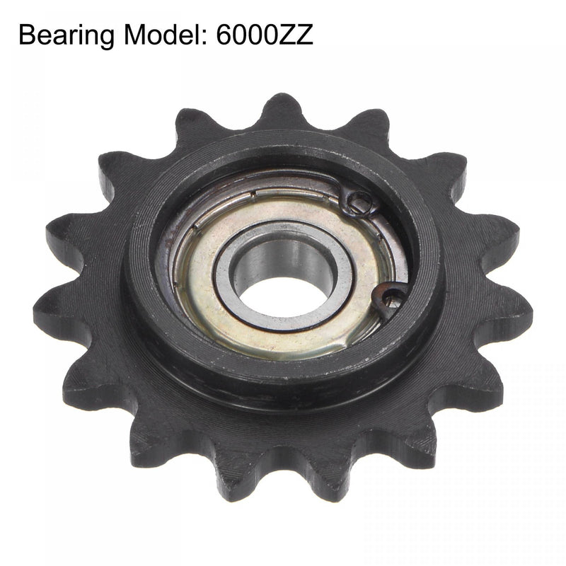 uxcell #35 Chain Idler Sprocket, 10mm Bore 3/8" Pitch 15 Tooth Tensioner, Black Oxide Finished C45 Carbon Steel with Insert Single Bearing for ISO 06C Chains 50mm