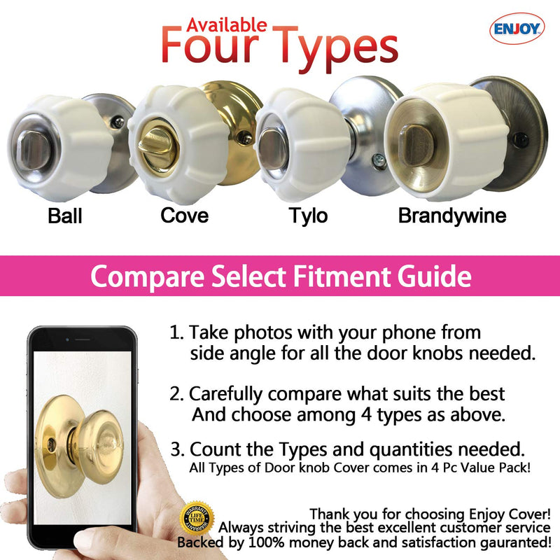 New Enjoy Cover - Door Knob Cover Grips Non Slip Arthritis & Senior Living Aids Grippy Easy Open Decorative. Simple Functional Effective Solution- 4 Pack (White, Tylo)