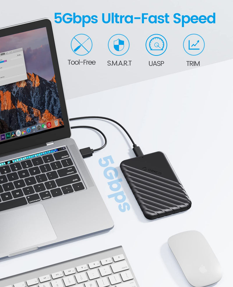 ORICO 2.5 inch External Hard Drive Enclosure USB 3.0 to SATA III for 7mm and 9.5mm SATA HDD SSD Tool Free [UASP Supported] Black (25PW1-U3) 25PW1-U3-BK