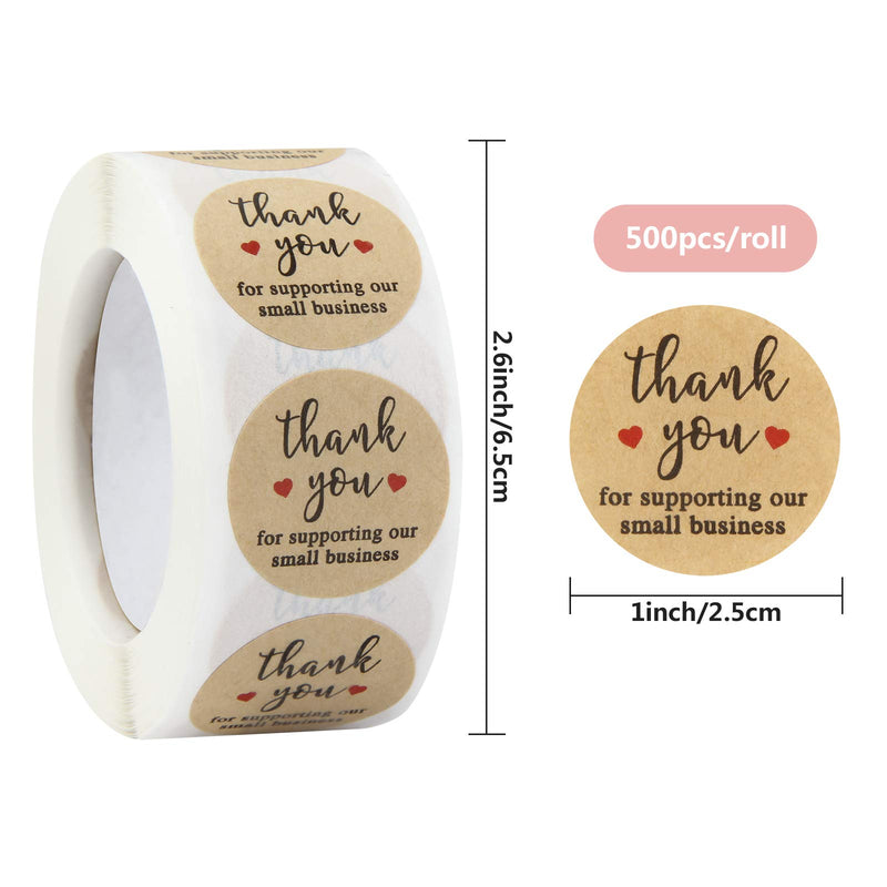 Thank You Stickers Small Business - 5 Rolls 2500 Pieces Thank You Stickers Labels for Envelopes, Bubble Mailers and Gift Bags Packaging , 1 Inch，500 Pieces Each Roll