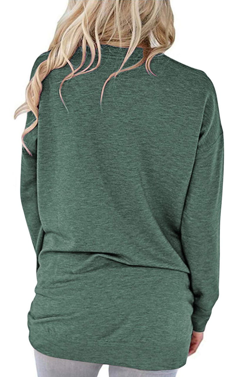 PLOKNRD Women Casual Round Neck Long Sleeve Fit Tunic Top Baggy Comfy Blouse with Pockets Small L Army Green
