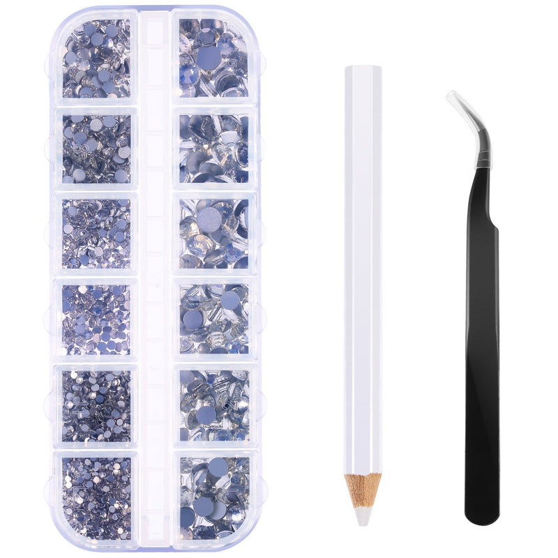 TecUnite 2000 Pieces Flat Back Gems Round Crystal Rhinestones 6 Sizes (1.5-6 mm) with Pick Up Tweezer and Rhinestones Picking Pen for Crafts Nail Face Art Clothes Shoes Bags DIY (Clear)