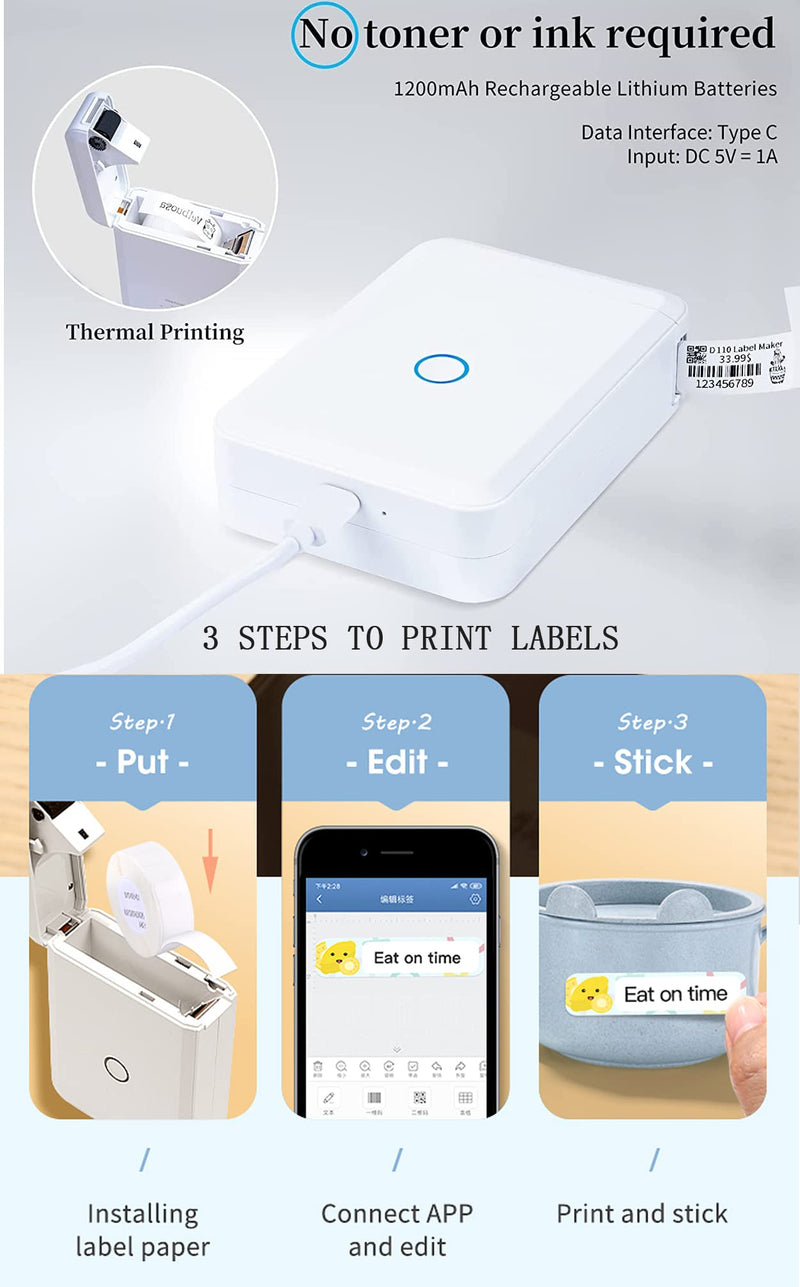 NIIMBOT Label Makers Machine, Rechargeable Wireless Bluetooth Label Printer,Easy-to-Use, Compatible iOS&Android