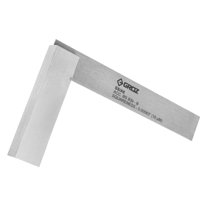 Groz 6-inch Machinist Steel Square | 16 Micron Squareness | #01003 6 Inch