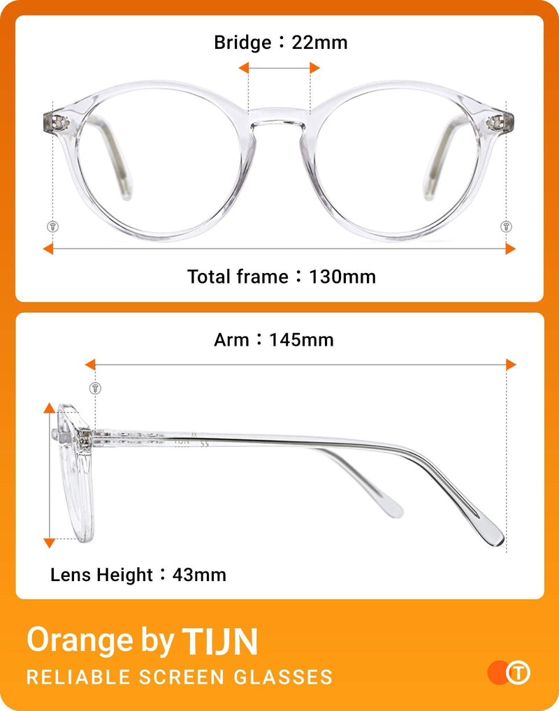 TIJN Blue Light Blocking Glasses Men Women Vintage Thick Round Rim Frame Eyeglasses 01transparent