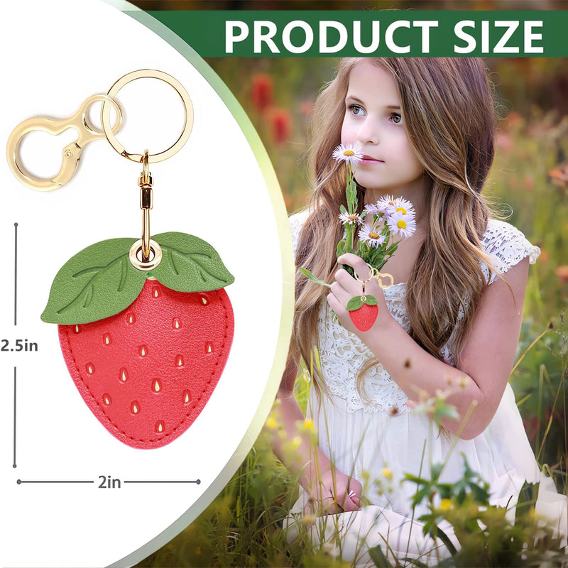 Leather Keychain Holder Case Compatible with Apple AirTag, Cute Protective Air Tag Cover with Keychain Ring, Anti-Scratch Finder GPS Tracker Case for Wallet Keys(Another Strawberry) Another strawberry