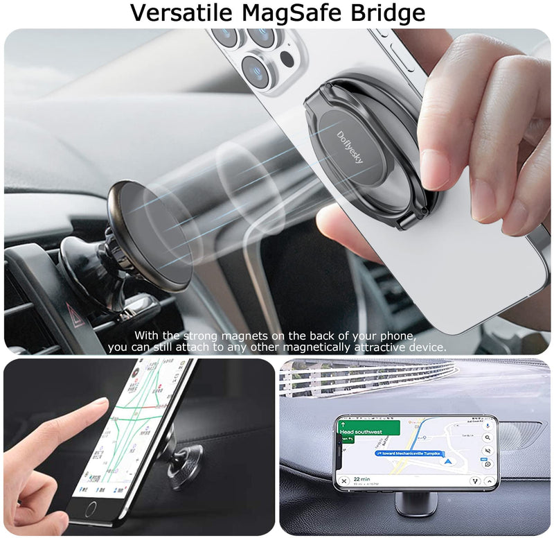 Magnetic Phone Ring Holder with Magsafe, Double Adjustable Gym Finger Ring Grip and Stand, Removable Phone Grip, for iPhone, iPad and Smartphones, Compatible with Magnetic Car Mount (Gun Black)