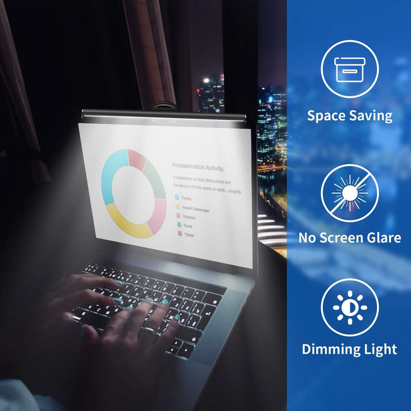 HIOUME Laptop Monitor Light Bar, USB e-Reading LED Task Lamp, 3 Adjustable Color Temperature, 10 Dimming Brightness Levels, No Screen Glare, Space Saving, Eye Health Care, Portable for Travel