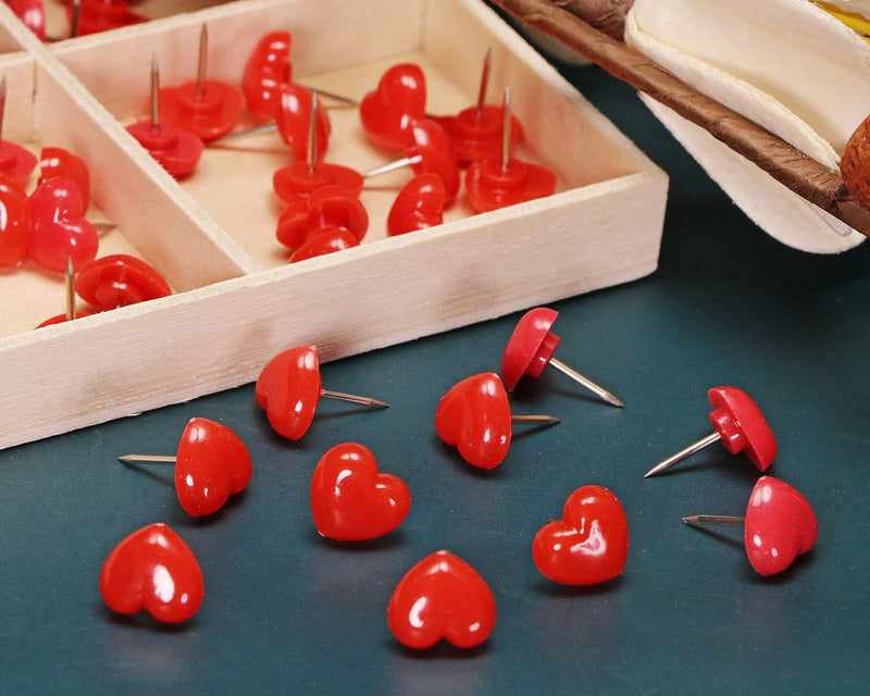 ONLYKXY 100 Pieces Push Pins Tacks, Plastic Red Love Heart Head, Steel Point,