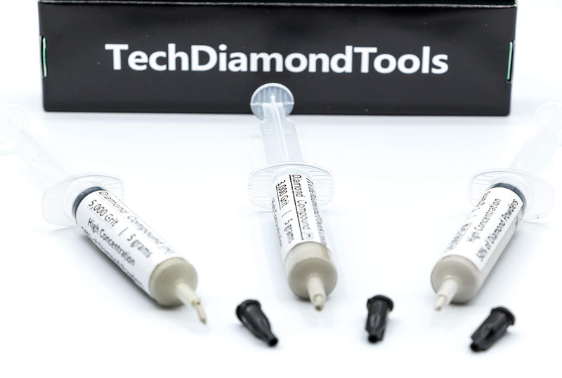 TechDiamondTools Kit of 3 Diamond Polishing Compound Polishing Paste 3000 5000 14000 Grit for Marble Glass Metal Rock Jewelry Resin Silver Gemstone with High Concentration of Diamond Powder USA Made 14000 5000 3000 grit