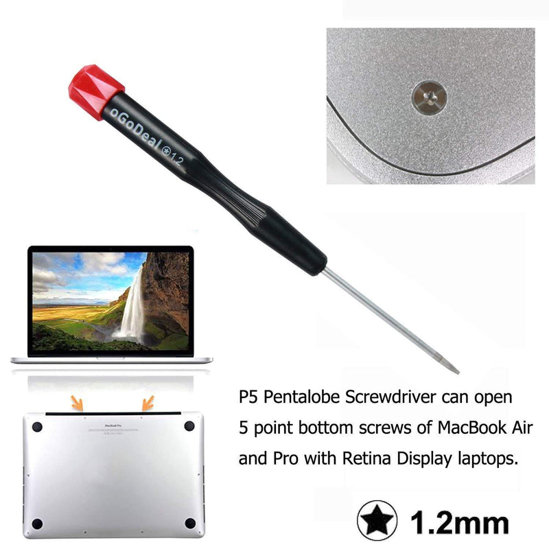 Precision Pentalobe Screwdriver Set P2 P5 P6 5-Point 5-Star 0.8 mm, 1.2 mm & 1.5 mm 3Pcs Pentalobe Screwdriver Bits Or Ts1 Ts4 Ts5 for Apple iPhone MacBook Pro, Air Retina Pentalobe Screwdriver