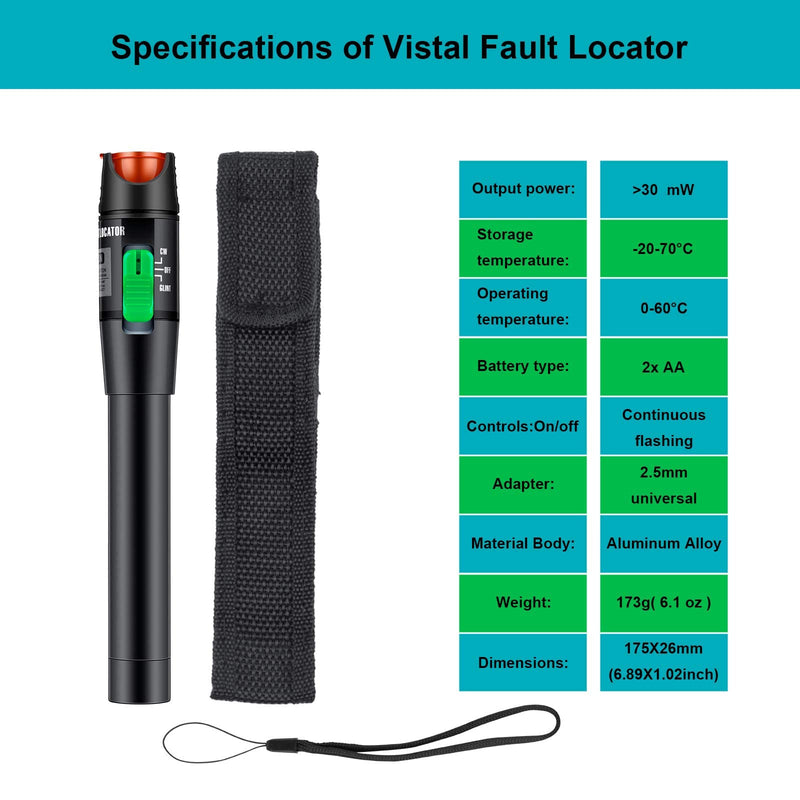 Moocci 2 Pcs Visual Fault Locator Kit Laser Fault Locator 30 MW 30KM with 2 Pcs 2.5mm Universal Connector FC Male to LC Female Adapter, Fiber Optic Source Tester for FC,SC,ST,LC