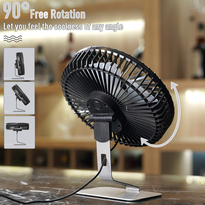 SLENPET 6 inch USB Desk Fan, Upgraded Strong Airflow, 4 Speeds, Ultra-quiet, 90Â° Rotation for Better Cooling, Portable Mini Powerful Desktop Fan, Small Personal Cooling Fan for Home Office Outdoor Silver