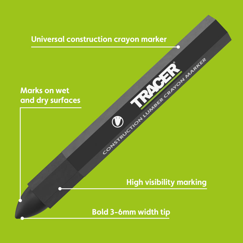Tracer Lumber Pens Pack of 12 Black 12 x Black Marking Pens for Various Surfaces