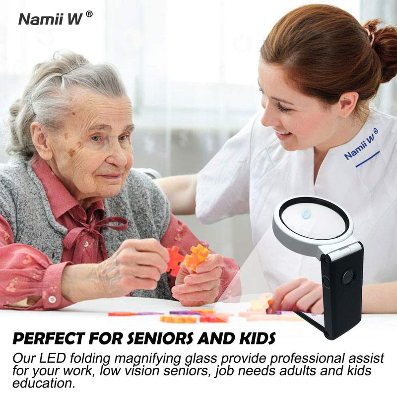 Magnifying Glass with Light and Stand Hands Free, LED Lighted Magnifier Adjustable Folding, Illuminated Magnifying Glass Portable for Reading, Exploring, Hobbies & Crafts 6X 25X