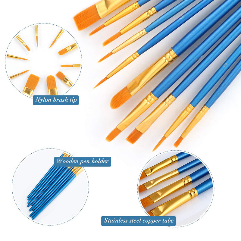 Acrylic Paint Brush Set, (20 Packs /200 pcs) Nylon Hair Brushes for Oil and Watercolor, Perfect Suit of Art Painting, Best Gift for Painting Enthusiasts. 200