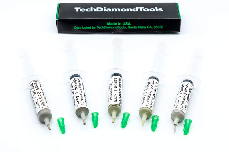 TechDiamondTools Set of 5 Diamond Compound Polishing Paste 400 1200 4000 14000 50000 Grit for Marble Glass Metal Rock Jewelry Resin Silver Gemstone with 10% of Diamond Powder USA Made 50000 14000 4000 1200 400 grit