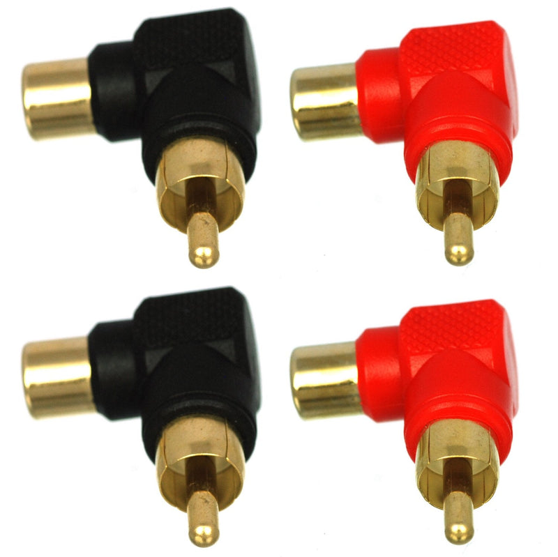 CESS Right Angle Connector RCA Male Plug to RCA Female 90 Degree Elbow (jcx) (4 Pack)