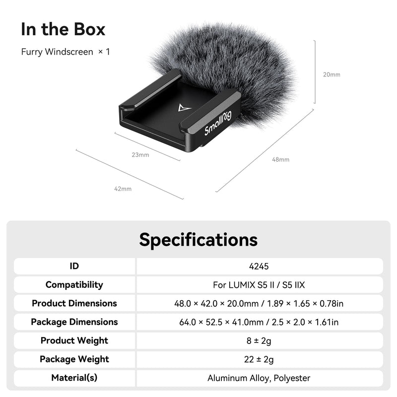 SmallRig S5 II / S5 IIX Furry Windscreen with Cold Shoe Adapter for Panasonic S5 II / S5 IIX - 4245