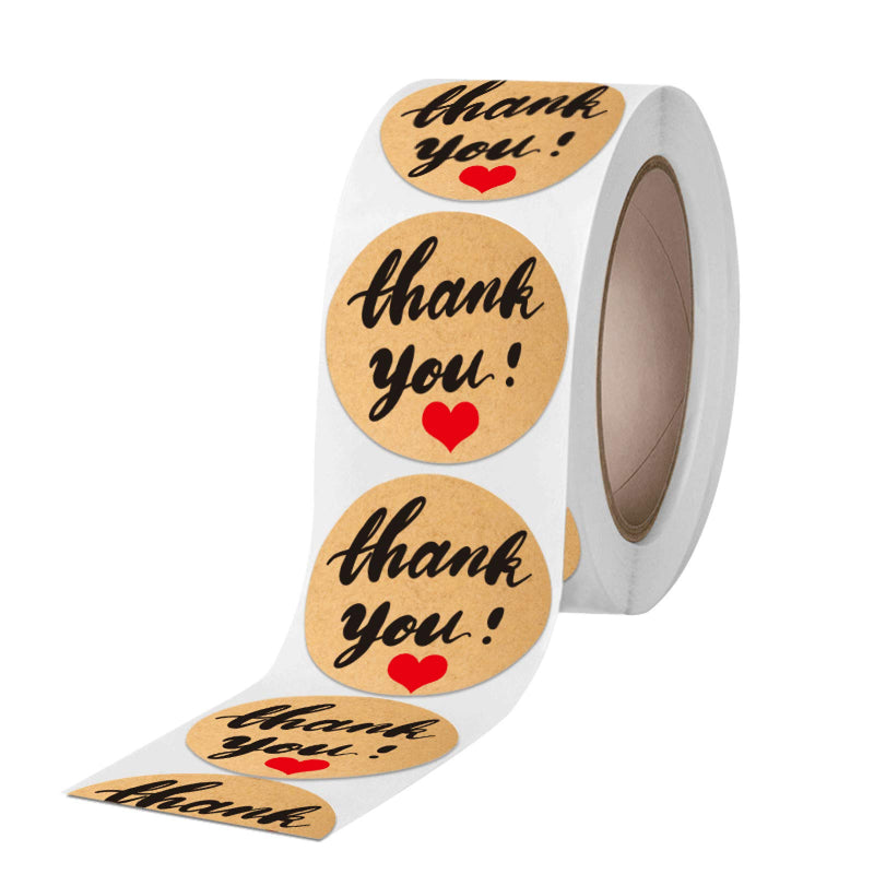 JIANYI 1.5 Inch Thank You Stickers, Decorative Kraft Sealing Stickers for Christmas Gifts, Wedding, Party, 500 Labels Per Roll (Black)