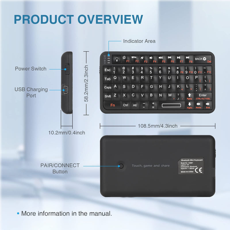 Rii Mini Bluetooth Keyboard with Backlit,Built in Rechargeable Battery for Handhelds Running Android,iOS,Windows Mobile Pocket PCs,Mac OS, Linux and PS3-BLACK