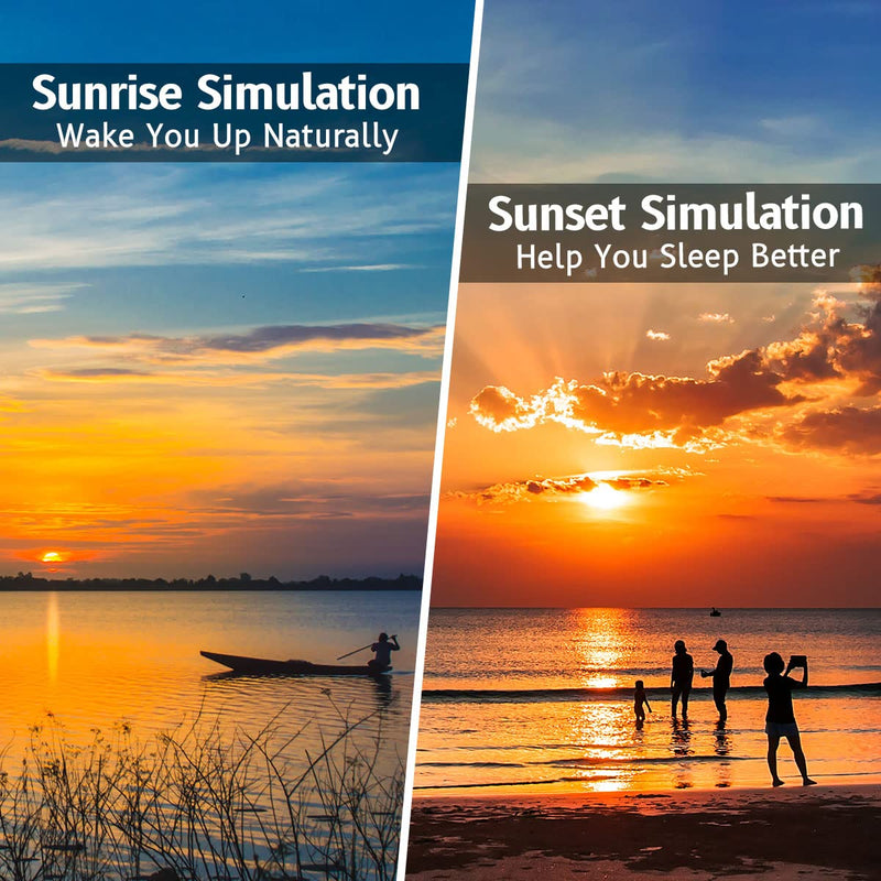 OrangeLight Wake Up Light Sunrise Alarm Clock with Sunrise Sunset Simulation 25 Nature Sounds 12 Colors Night Light Dual Alarms and Snooze Function Sleep Aid for Heavy Sleepers Kids Adults (White)